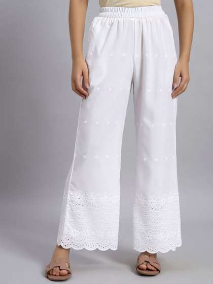Shopping Queen Women
                        Embroidered Chikankari Wide Leg Ethnic Palazzos