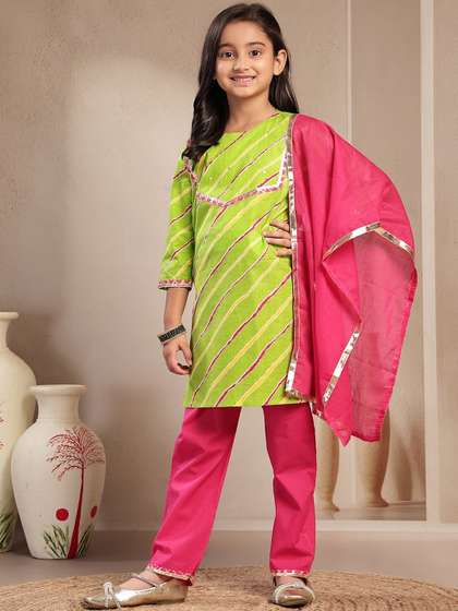 Sangria Girls Leheriya
                    Zari Pure Cotton Kurta Sets With Dupatta