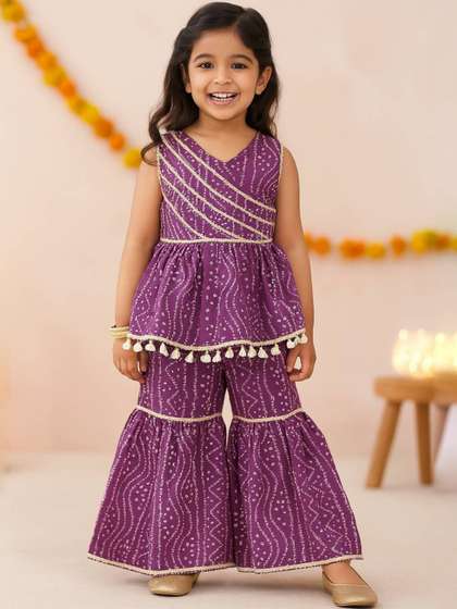 Nauti Nati Girls Purple
                    Festive Ethnic Cotton Comfort & Style Kurta
                    Sets