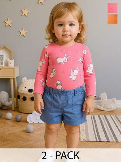MINI KLUB Girls Pack Of
                    2 Animal Printed Round Neck Pure Cotton Tops