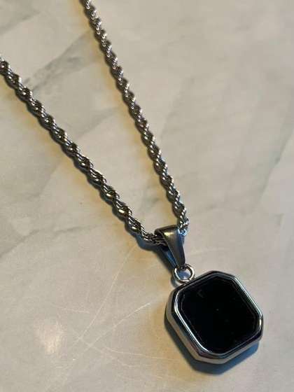Accessoo Men Stainless
                    Steel Geometric Shaped Pendant With Chain
