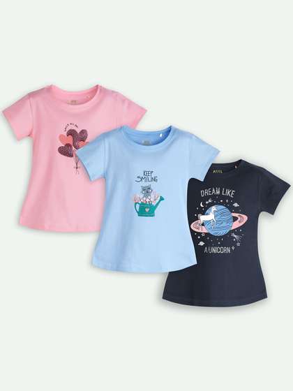ariel Girls Pack Of 3
                    Graphic Printed Short Sleeves Cotton T-shirts