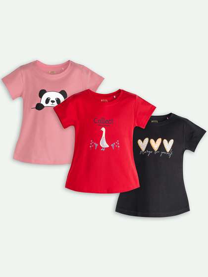 ariel Girls Pack Of 3
                    Graphic Printed Short Sleeves Cotton T-shirts