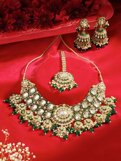 Zaveri Pearls
                        Gold-Plated Artificial Stones-Studded &
                        Beaded Meenakari Jewellery Set