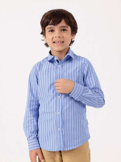 One Friday Boys Comfort
                    Fit Vertical Striped Spread Collar Pure Cotton Party
                    Shirt