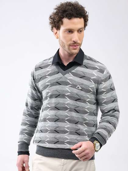 Monte Carlo Men Self
                        Design V Neck Full Sleeve Pullover Sweater