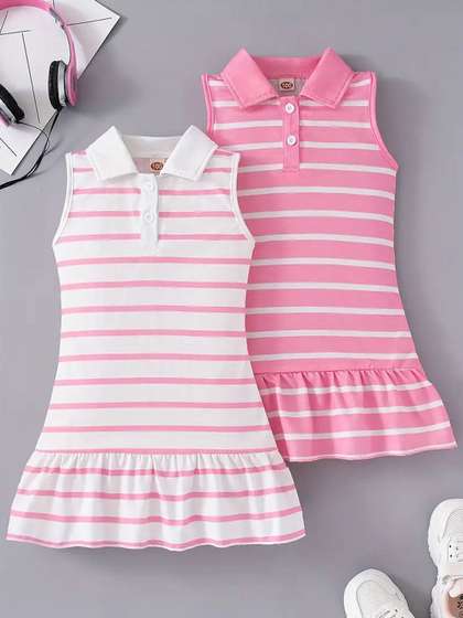 Knit Vey Striped GIRLS
                    COTTON FROCK PACK OF 2