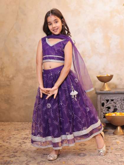 Aj DEZInES Girls Net
                    Embroidered Ready to Wear Lehenga Choli & Blouse
                    With Dupatta