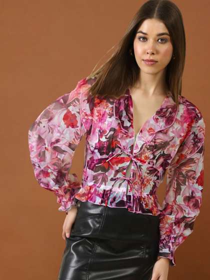 Sera Printed Crop
                        Bohemian Tie-Up Shrug