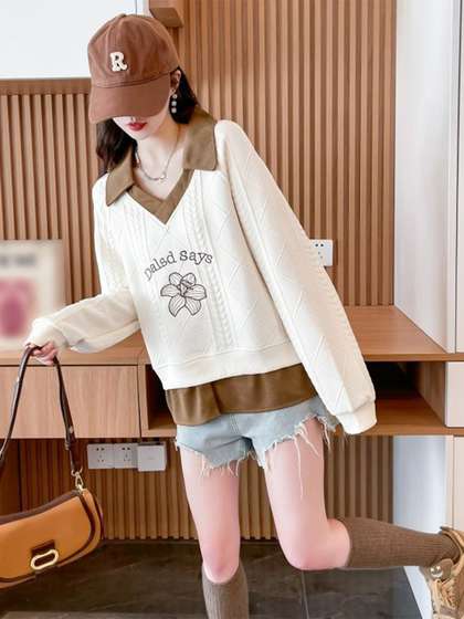 StyleCast x
                          Revolte Women Self Design Shirt Collar
                          Pullover Sweatshirt