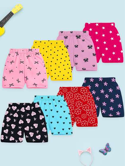 YK Girls Pack of 8
                    Printed Cotton Shorts