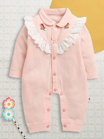 BUMZEE Infant Girls
                    Striped Cotton Rompers