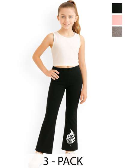 EZEE SLEEVES Girls Pack
                    Of 3 Printed Mid Rise Trousers