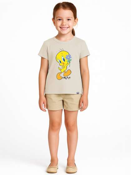 YK X Minute Mirth Girls
                    Tweety Printed Cotton T-shirt
