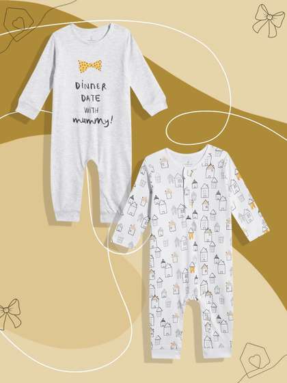 mothercare Infants Pack
                    Of 2 Printed Pure Cotton Rompers