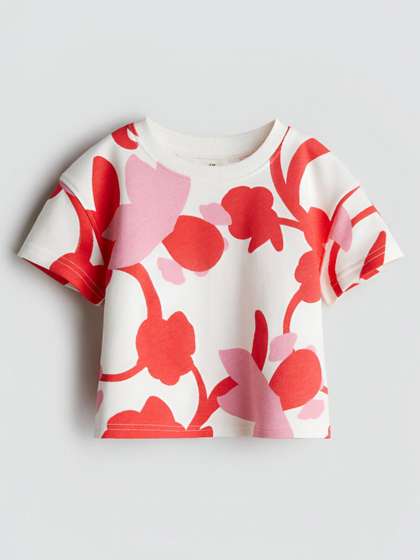 Googo Gaaga Girls Floral
                    Printed Cotton Round Neck T-shirt