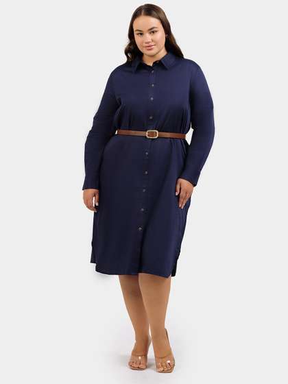 Virgio Plus Size
                        Women Pure Cotton Shirt Collar Long Sleeves
                        Dress
