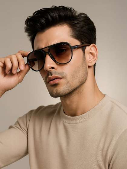 IRUS by IDEE
                          Unisex Brown Lens & Black Aviator
                          Sunglasses with UV Protected Lens