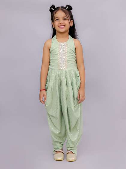 LIL DRAMA Girls Halter
                    Neck Printed Basic Jumpsuit