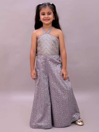 LIL DRAMA Girls Halter
                    Neck Printed Basic Jumpsuit