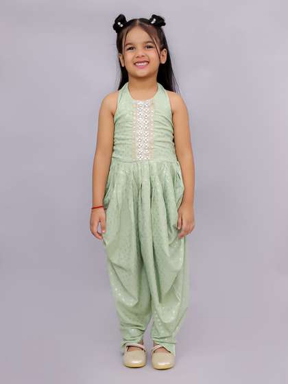 LIL DRAMA Girls Halter
                      Neck Printed Basic Jumpsuit