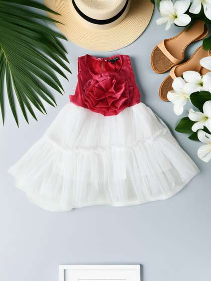 Bella Moda Girls Net
                    Woven Front Rose Designed Sequin Embellished Fit
                    & Flare Dress