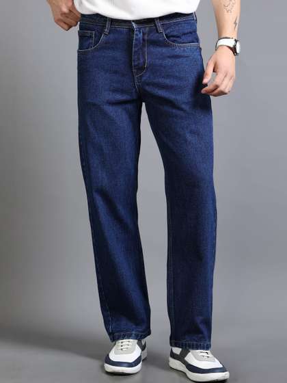 Roadster Men Navy
                        Blue Cotton Mid-Rise Baggy Fit Jeans
