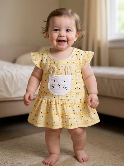BABYMAX Infant Girls
                    Printed Flutter Sleeve Pure Cotton Drop-Waist Dress
                    With Bloomers