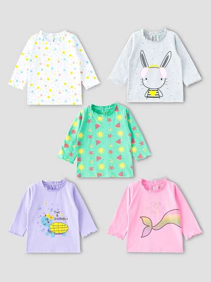 YUV Infant Girls Pack of
                    5 Graphic Printed Pure Cotton T-shirt