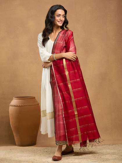 Fabindia Striped
                          Cotton Silk Maheshwari Dupatta
