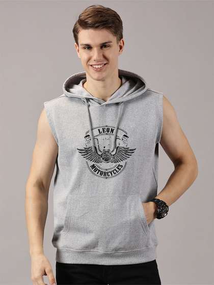 LEON Men Graphic
                          Printed Sleeveless Hooded Sweatshirt