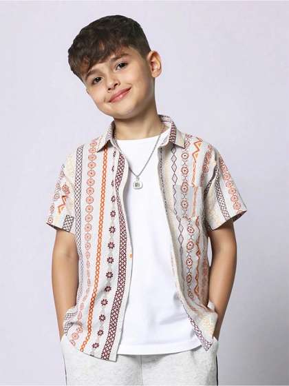 BAESD Boys Printed
                        Spread Collar Standard Regular Fit Casual Shirt