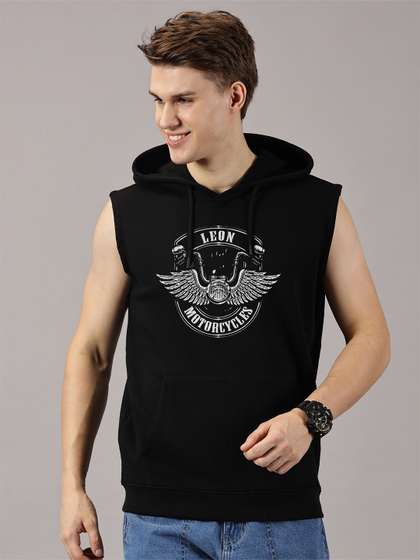 LEON Men Graphic
                          Printed Sleeveless Hooded Sweatshirt