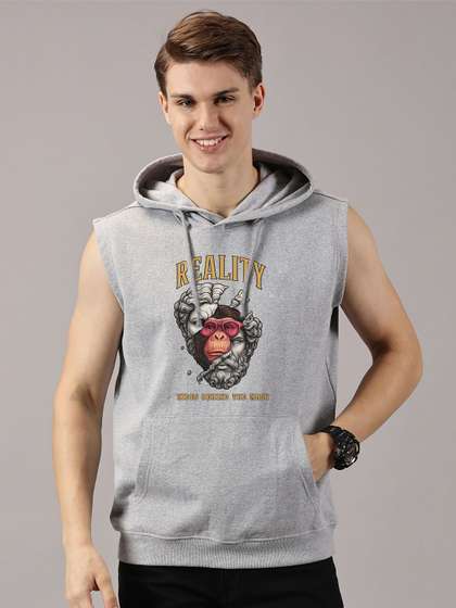 LEON Men Graphic
                        Printed Sleeveless Hooded Sweatshirt
