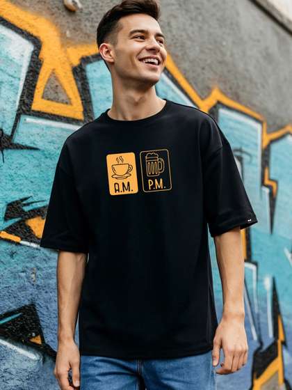 Bewakoof Men
                        Typography Printed Round Neck Cotton Oversized
                        T-shirt