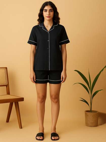 Blissence Women
                        Lapel Collar Pure Cotton Shirt & Shorts
                        Night suit