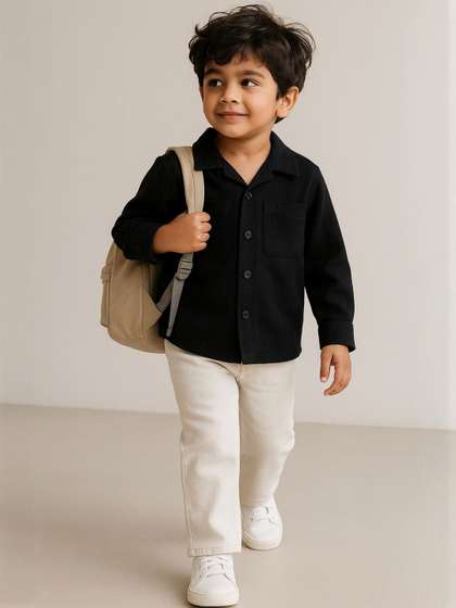 TALES & STORIES Boys
                    Black Cotton Solid Casual Shirts