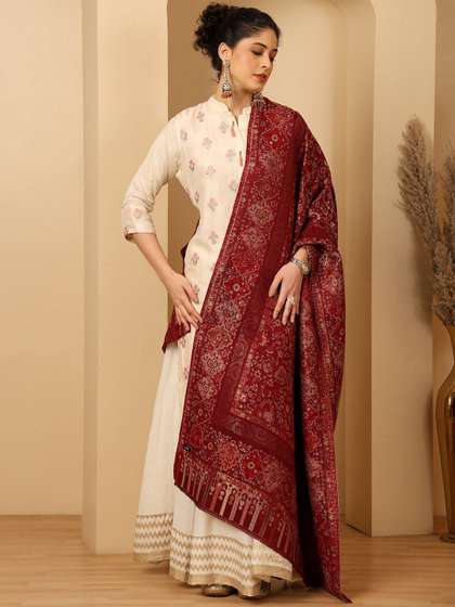 Tweedle Floral Woven
                        Design Zari Work Shawl