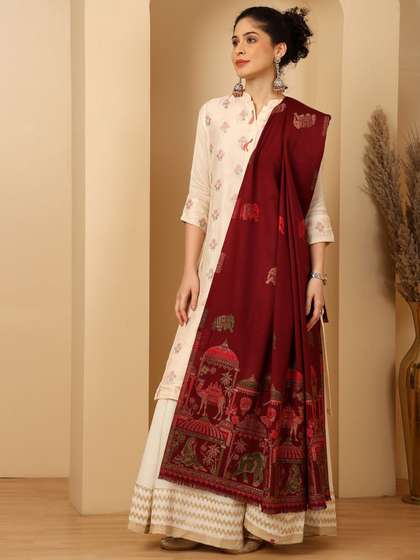 Tweedle Ethnic
                        Motifs Woven Design Zari Shawl