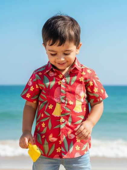 HERE&NOW Boys
                      Comfort Fit Floral Printed Spread Collar Cotton
                      Casual Shirt