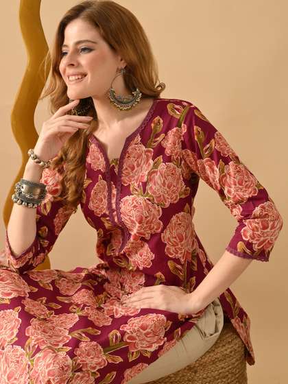 PHYSIL Floral
                        Printed Cotton Straight Kurta