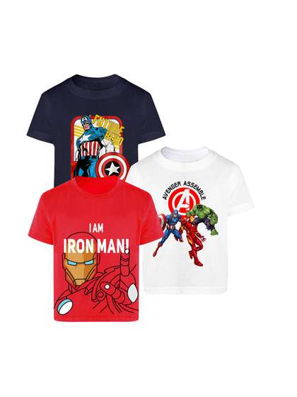 YK Marvel Boys Pack of 3
                    Avengers Bio Finish Graphic Printed Round Neck
                    Cotton T-shirts