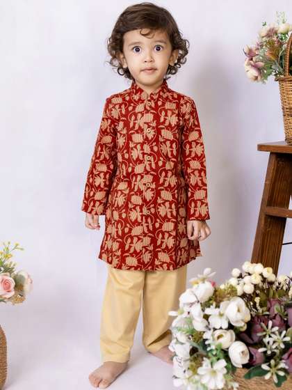 Campana Boys Ethnic
                    Motifs Printed Pure Cotton Kurta With Pyjamas