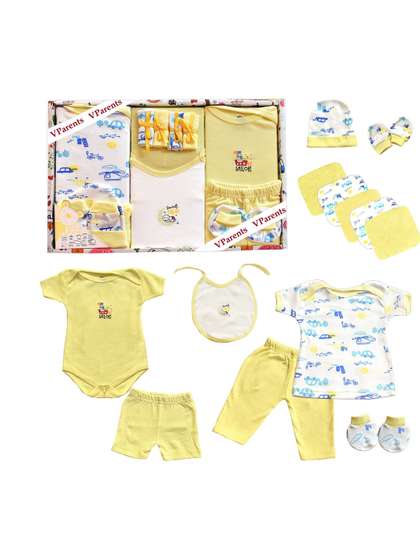 Parents Kid Pack of 13
                    Yellow Cotton New Born Baby Apparel Gift Set