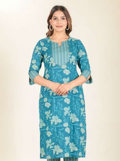 Aramya Floral
                          Printed Round Neck Straight Cotton Kurta