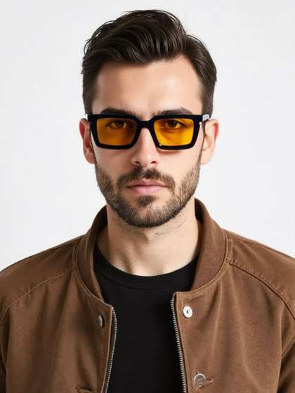 Ted Smith Unisex
                        Rectangle Black Yellow Sunglasses With UV
                        Protected Lenses