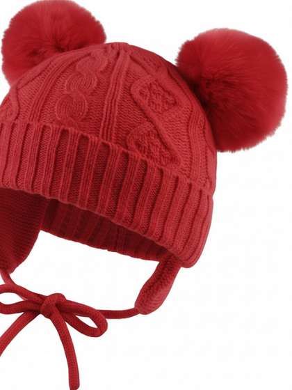 Adorazone Kids Red Self
                    Design Woollen Beanie