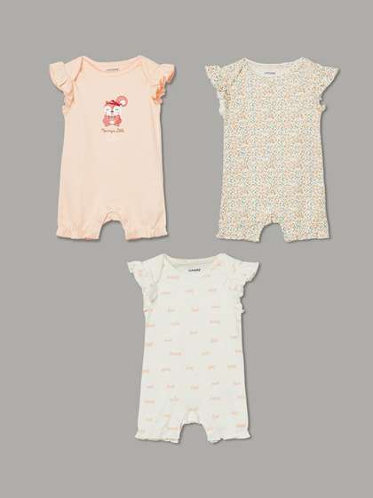 Juniors by Lifestyle
                    Infants Girls Pack Of 3 Printed Cotton Rompers