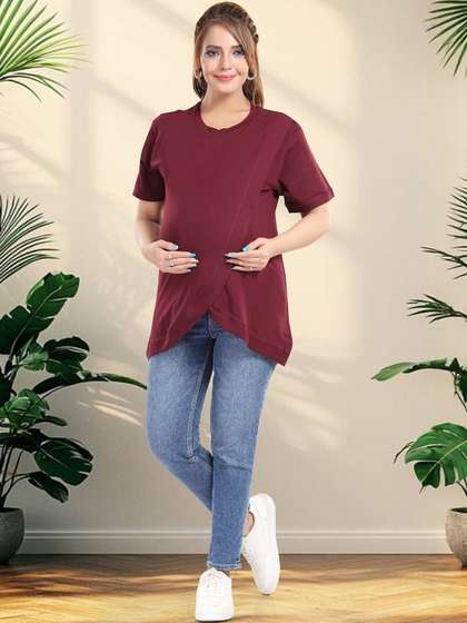 MomsBae Women Cotton
                        Cross Over Zipless Maternity Top