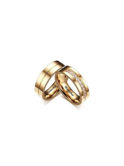 Moneekar Jewels Unisex
                    Set of 2 Gold-Toned Stainless Steel Couple Finger
                    Rings
